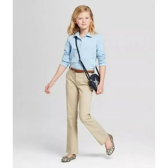 Cat & Jack - Girls' Bootcut Twill‎ School Uniform Chino Pants - Oyster - Size 5 - Picture 11 of 12